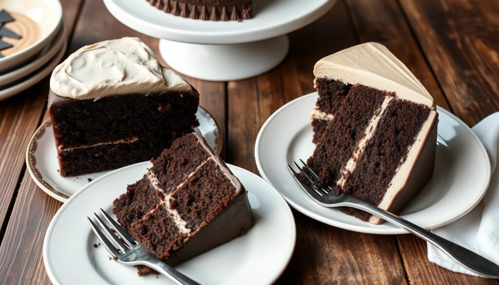 Comparison of Devil's Food Cake with different frosting styles and textures