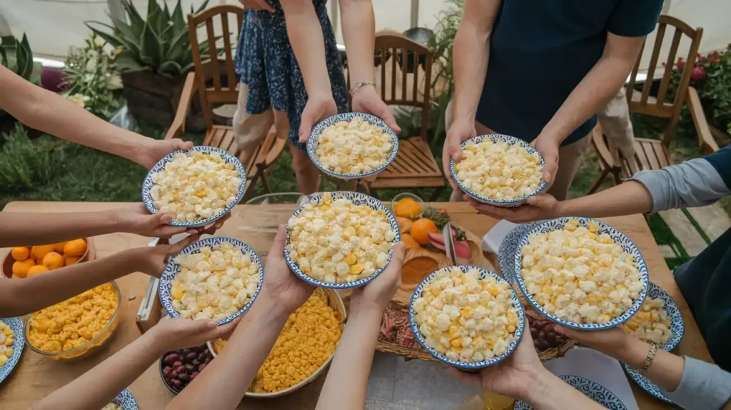 Sweet corn kernels and cream cheese melting together in a saucepan, showcasing the process for a cream cheese corn recipe.