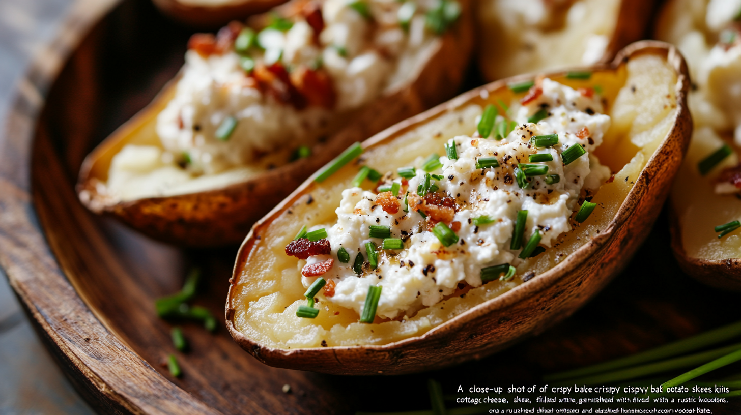 Air fryer baked potato skins with cottage cheese and toppings