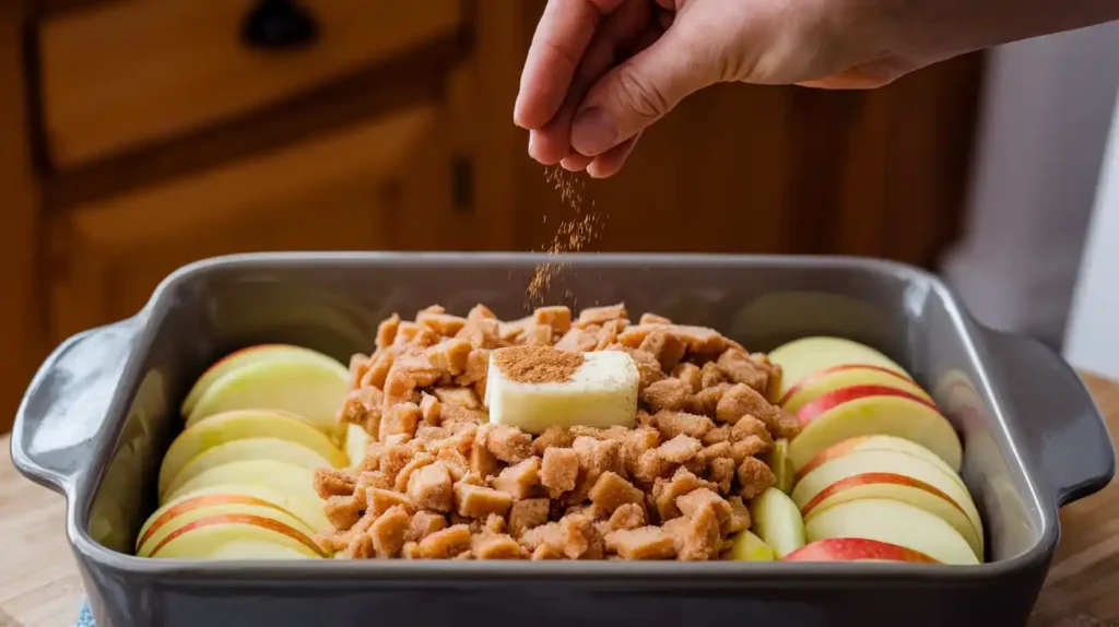 Step-by-step apple crisp preparation without oats.