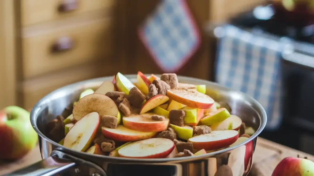 Apple pie filling preparation for biscuits recipe.