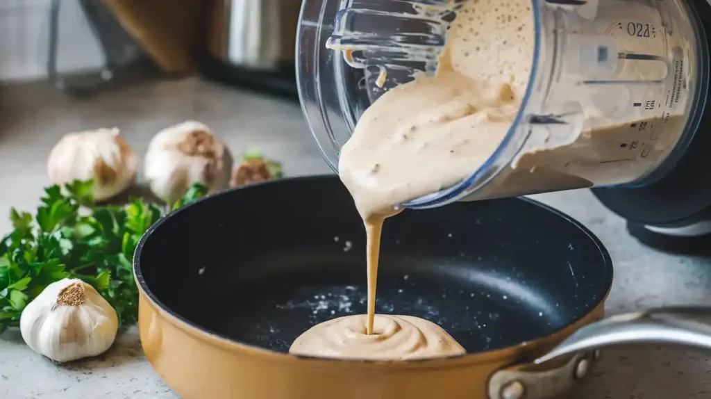 Blending cottage cheese sauce for chicken recipe.