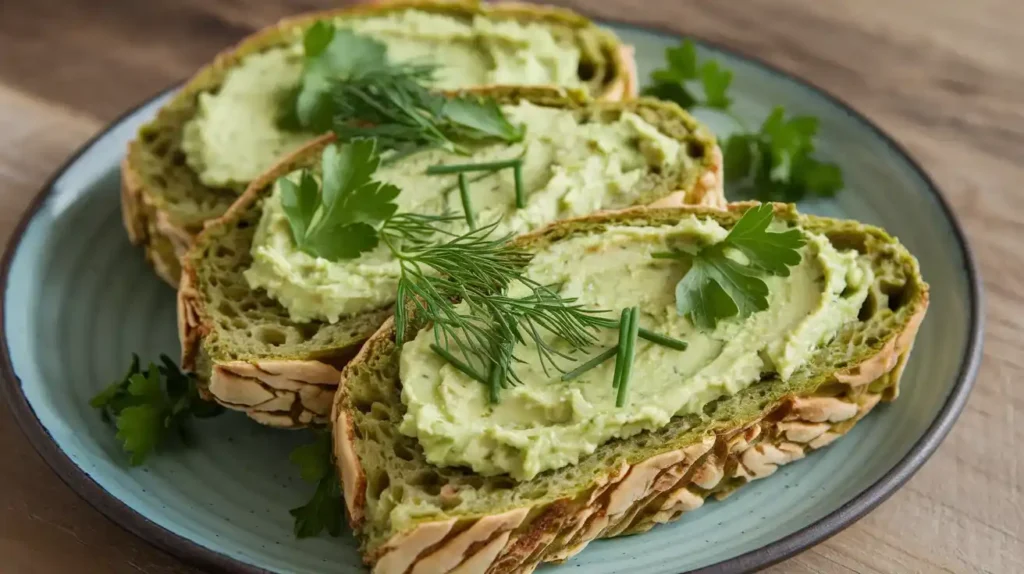 Cabbage bread with avocado spread and herbs