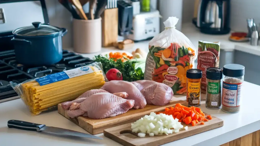 Ingredients for chicken and egg noodles recipe