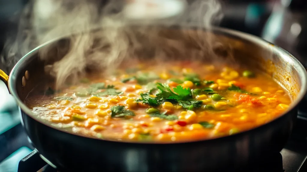  El Salvadoran Corn Soup Cooking on Stove