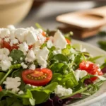 Delicious goat cheese salad with fresh greens and toppings.