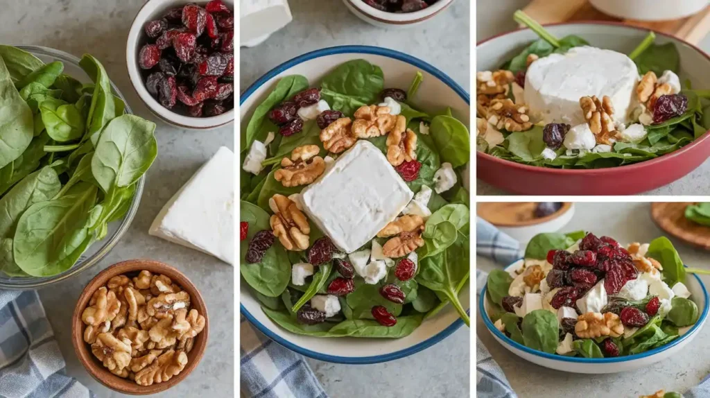 Step-by-step goat cheese salad recipe preparation.