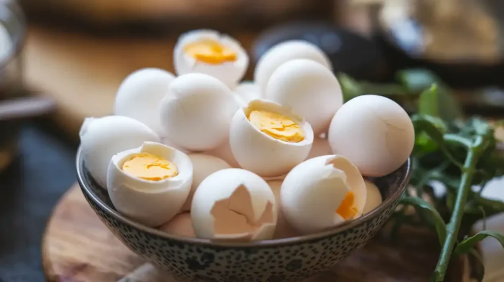 Hard-boiled eggs ready for deviled eggs recipe