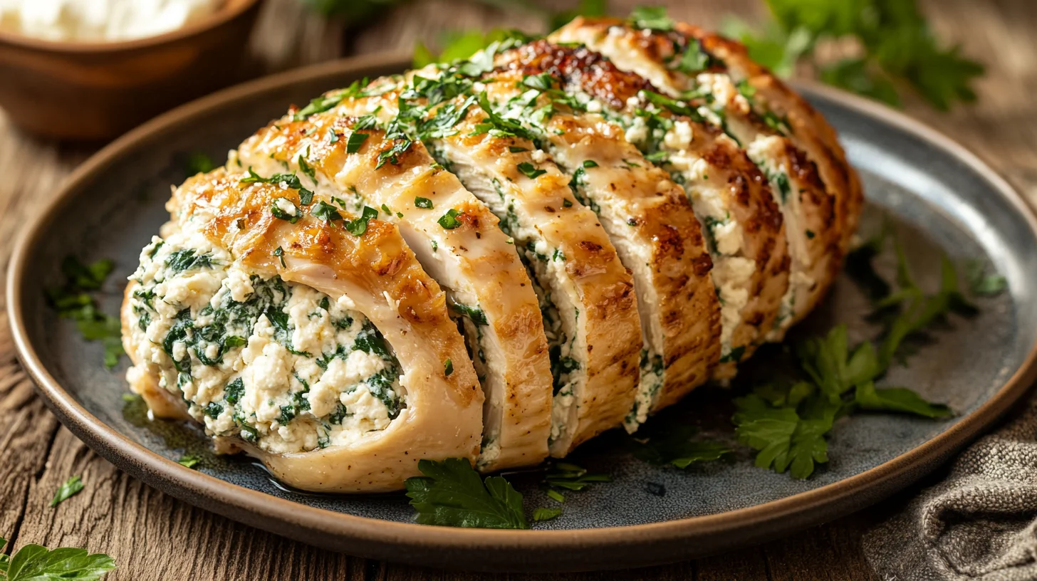 Hasselback chicken with ricotta and spinach recipe.