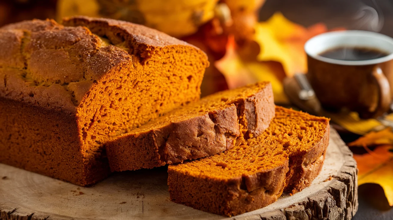 Libby’s Pumpkin Bread Recipe – Freshly baked loaf with autumn decor.