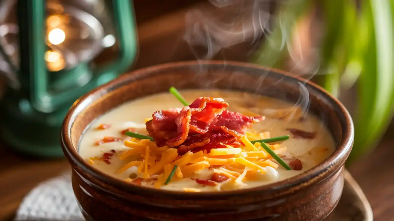 Outback potato soup with garnishes