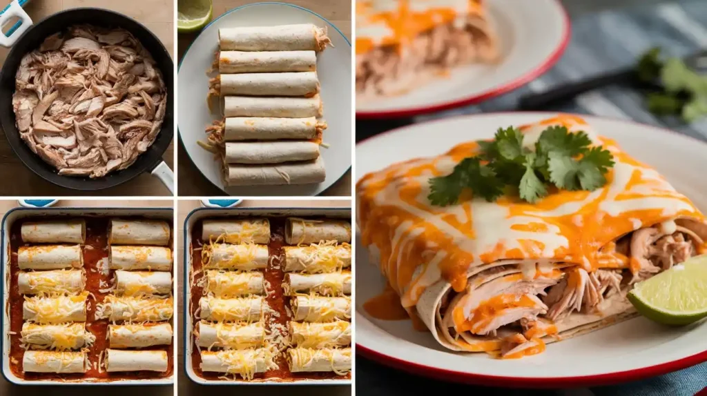 Rolling sour cream chicken enchiladas.