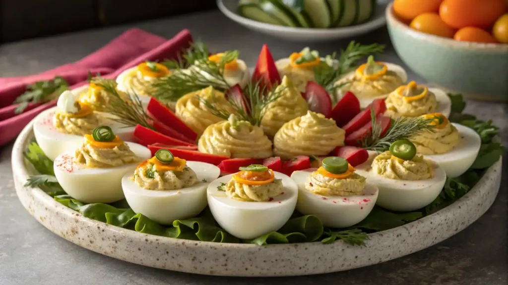 Creative serving ideas for deviled eggs with relish.