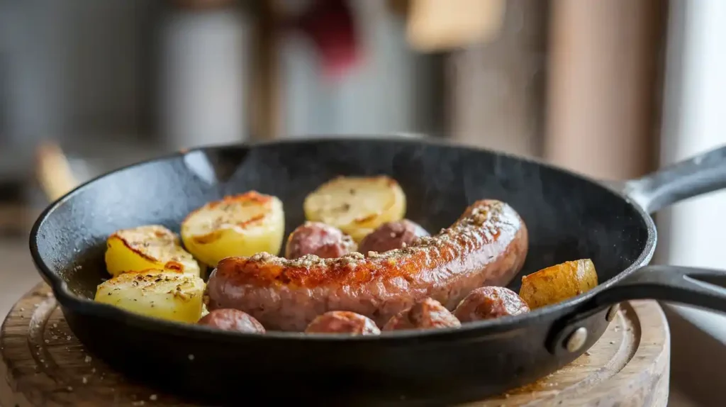 Cooking Smoked Sausage and Potatoes in a Skillet