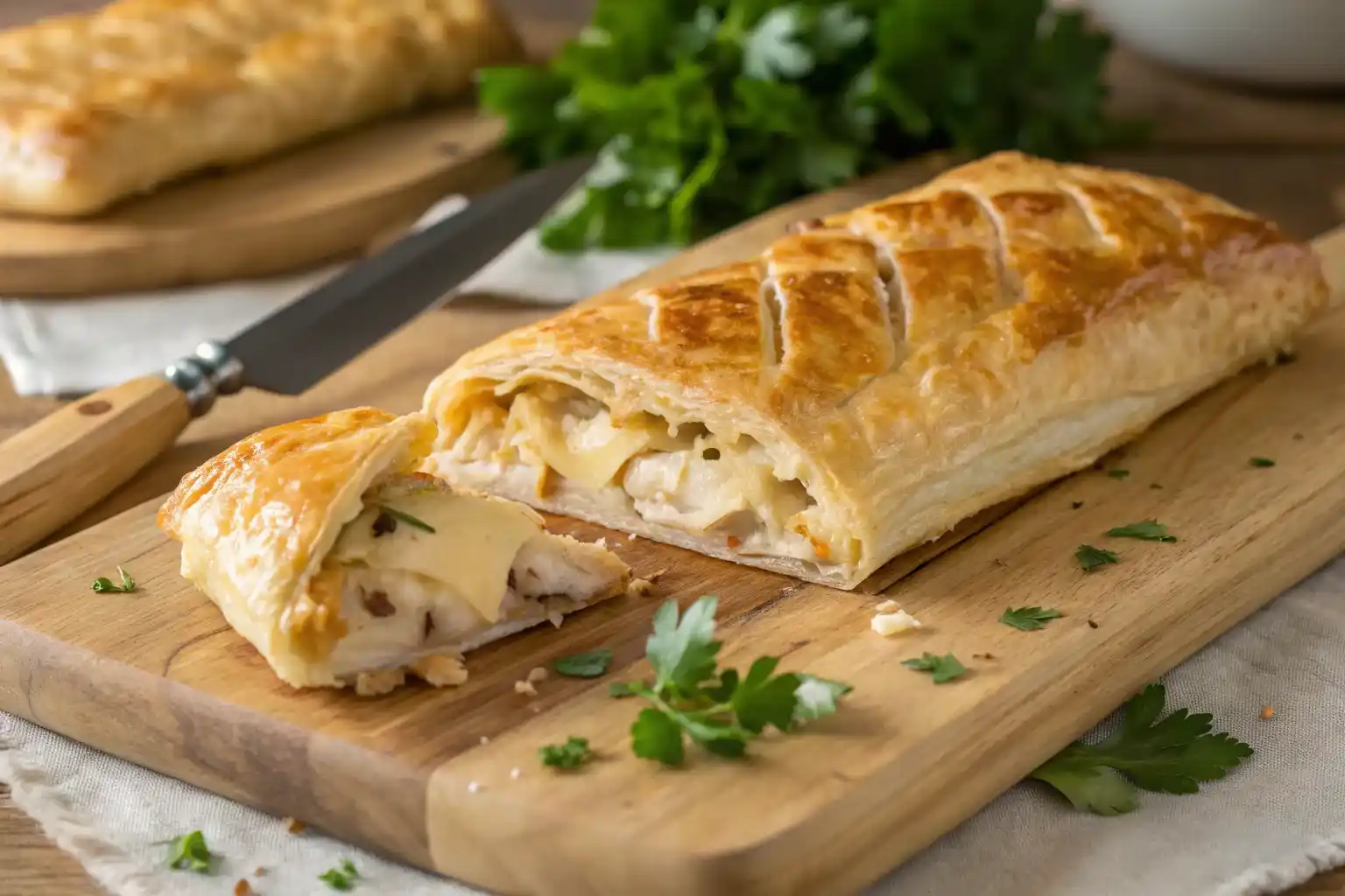 Flaky chicken and cheese jalousie fresh out of the oven.