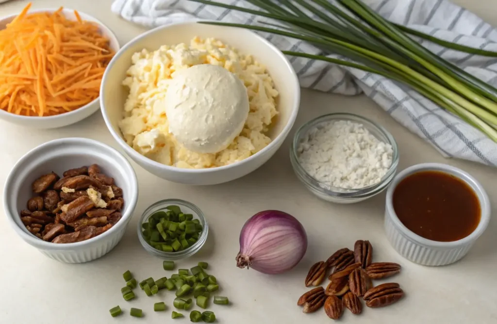 Ingredients for a classic Philadelphia cream cheese ball.