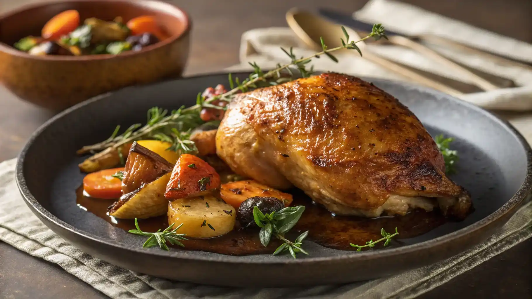 Crispy braised chicken in the oven with golden skin