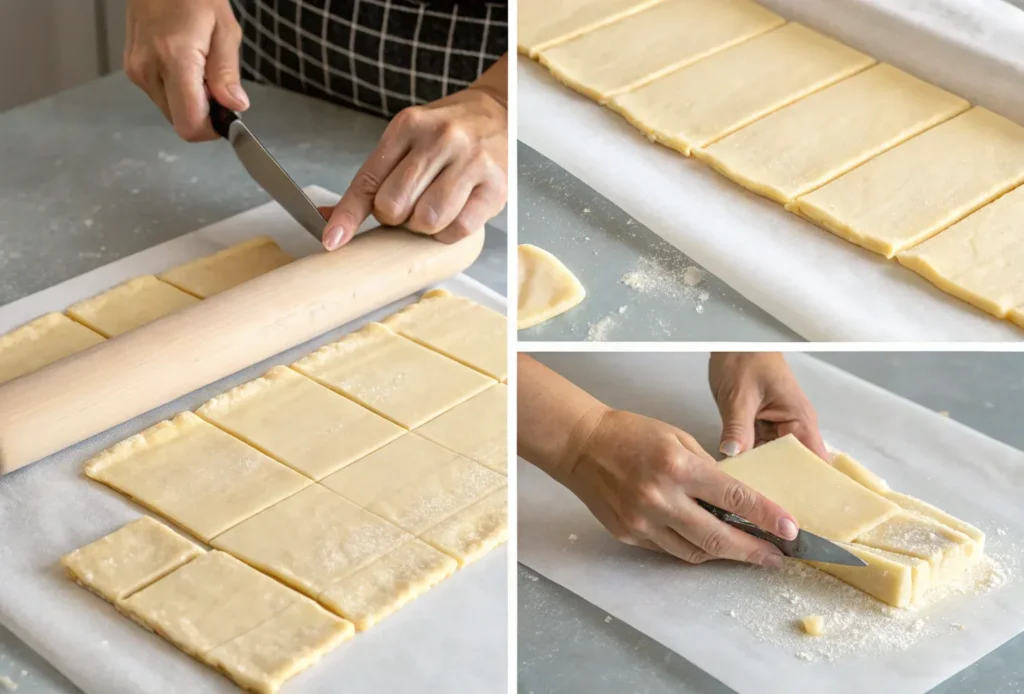 Cutting puff pastry for a homemade toaster strudel recipe.