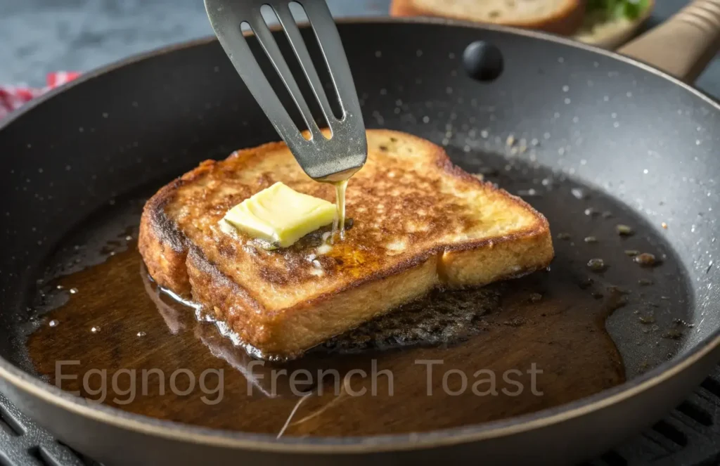 Dipping brioche in eggnog custard for French toast