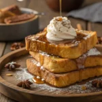 Eggnog French Toast Recipe with maple syrup and whipped cream