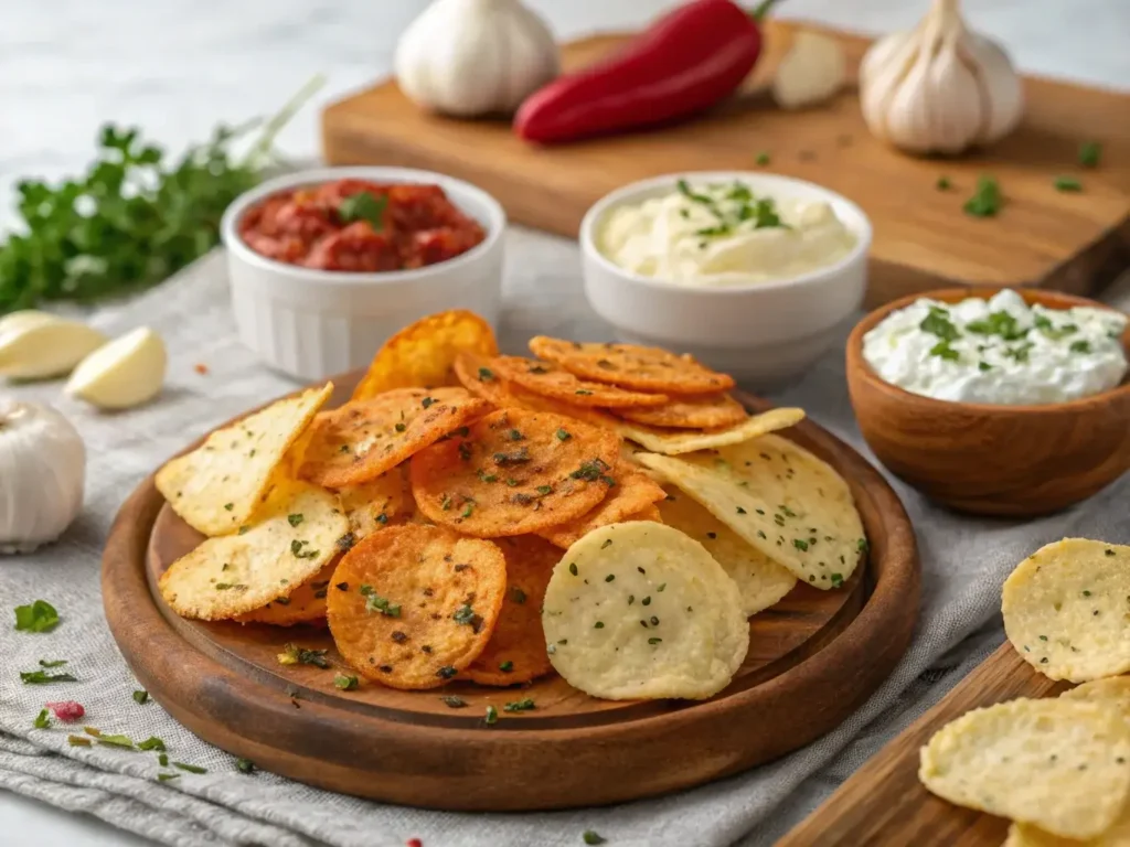 Different flavor variations of cottage cheese chips