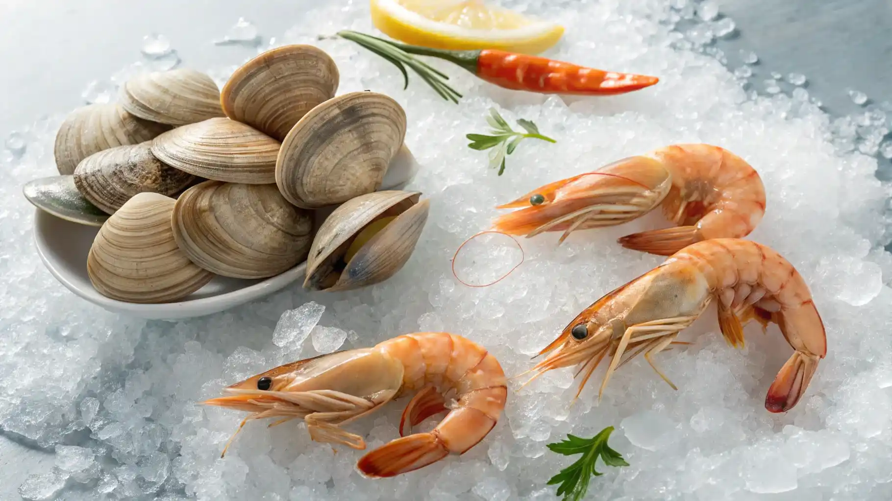 Fresh clams and shrimp for making seafood broth