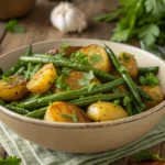 Green beans and potatoes recipe served in a bowl