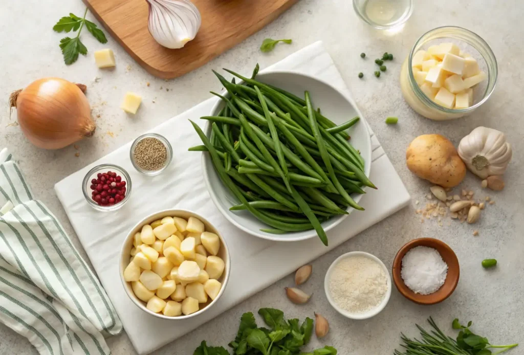 Ingredients for green beans and potatoes recipe