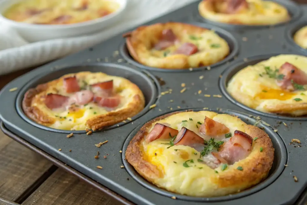 Baked ham, egg, and cheese cups.