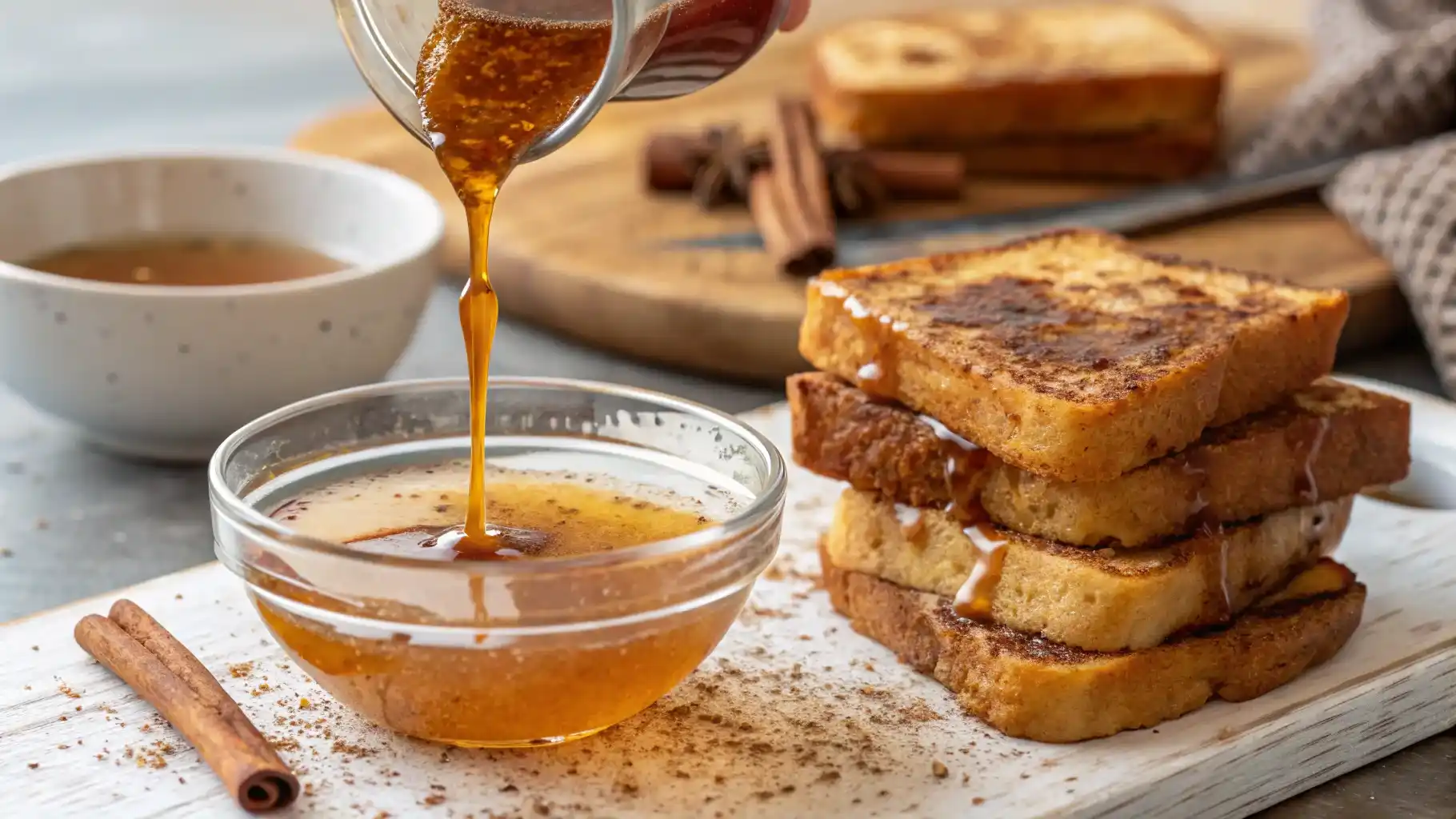 Homemade spiced syrup poured over French toast