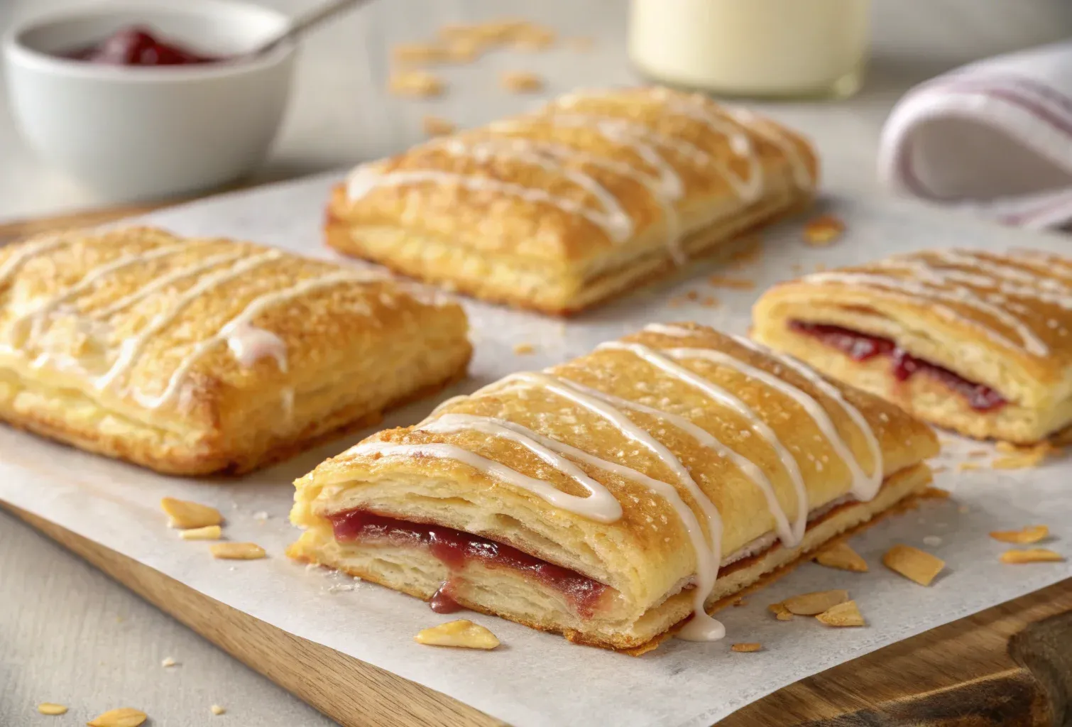 Homemade toaster strudel recipe with flaky puff pastry and sweet icing.