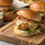 Juicy chicken sliders recipe with melted cheese on soft buns.