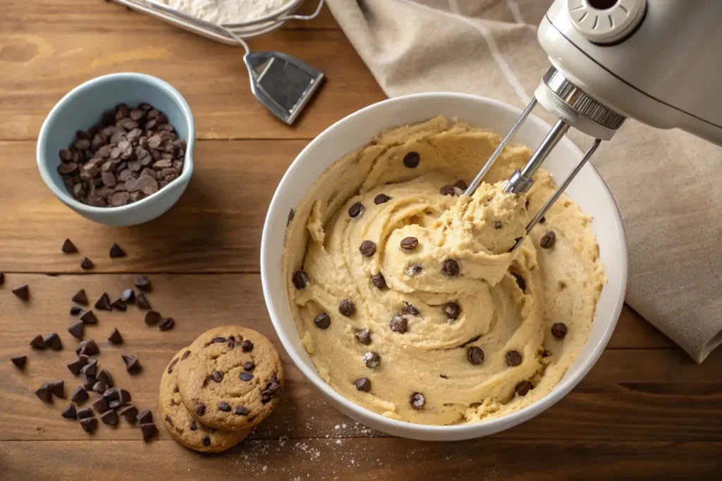 Mixing chocolate chip cookie dough without brown sugar.