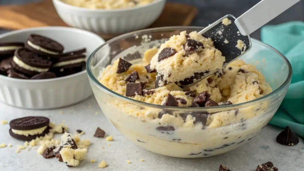 Mixing cookies and cream cake pop dough