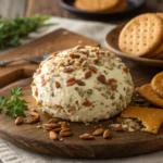 Classic Philadelphia cream cheese ball with pecan coating.