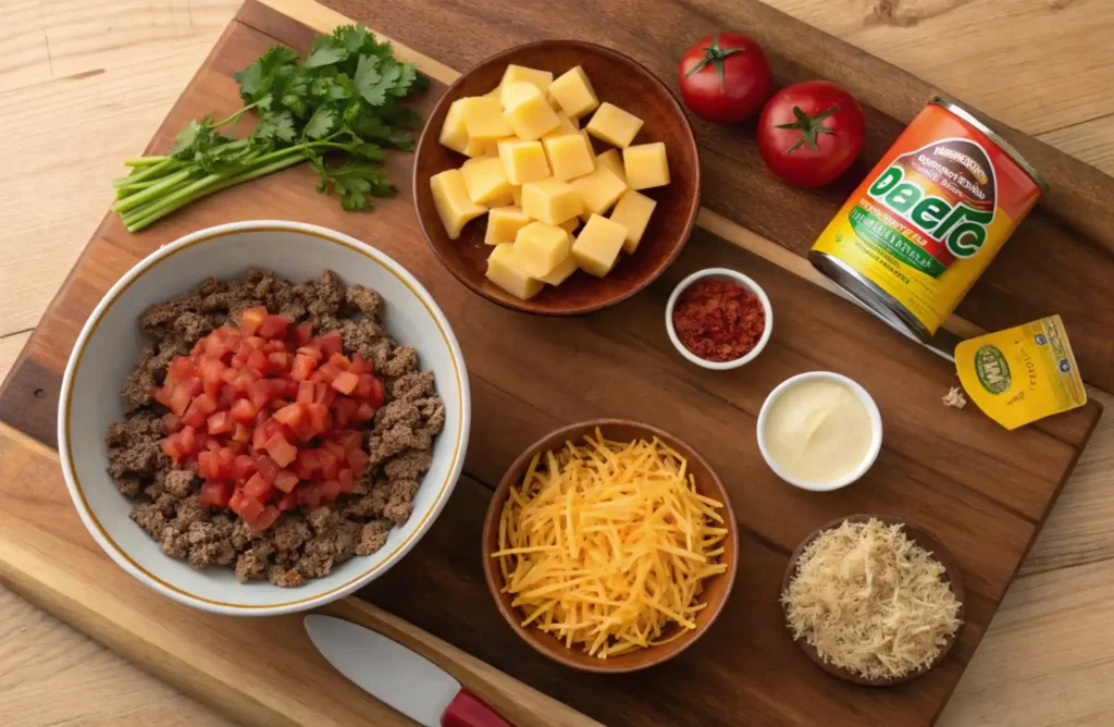 Ingredients for the perfect Rotel Dip Recipe