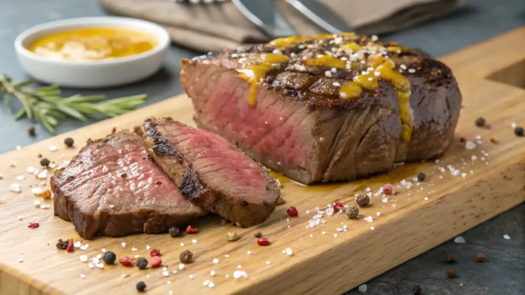 Seared beef tenderloin with Dijon mustard