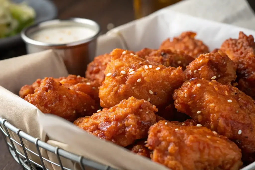 Perfectly crispy deep-fried boneless chicken wings.